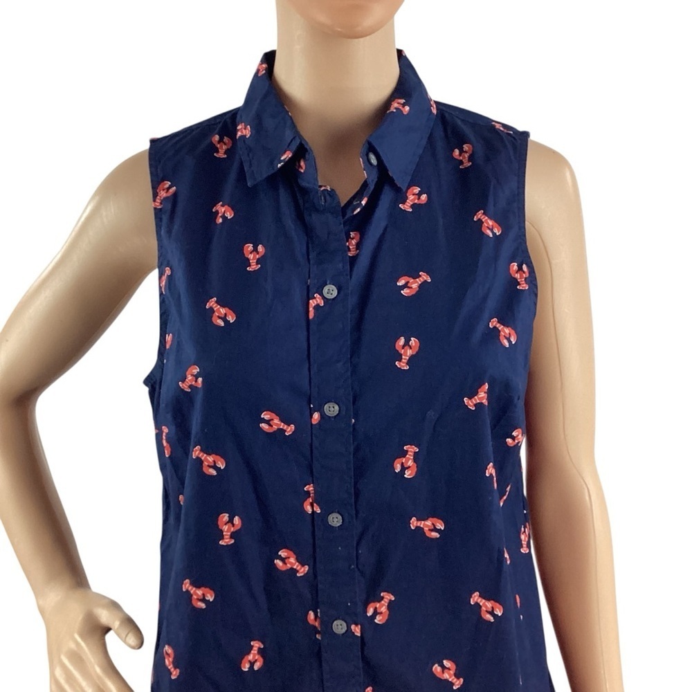 J.Crew Factory Signature Fit Sleeveless Poplin Shirt Navy Lobster M - Picture 2 of 7
